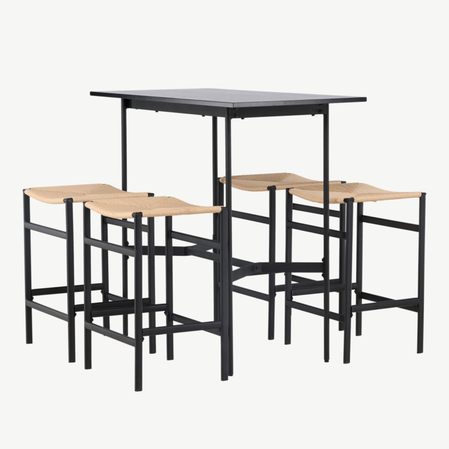 Baarikomplekt Rax must MDF laud ja Polly naturaalset ratani istmega baaritool, GR23697 – 6