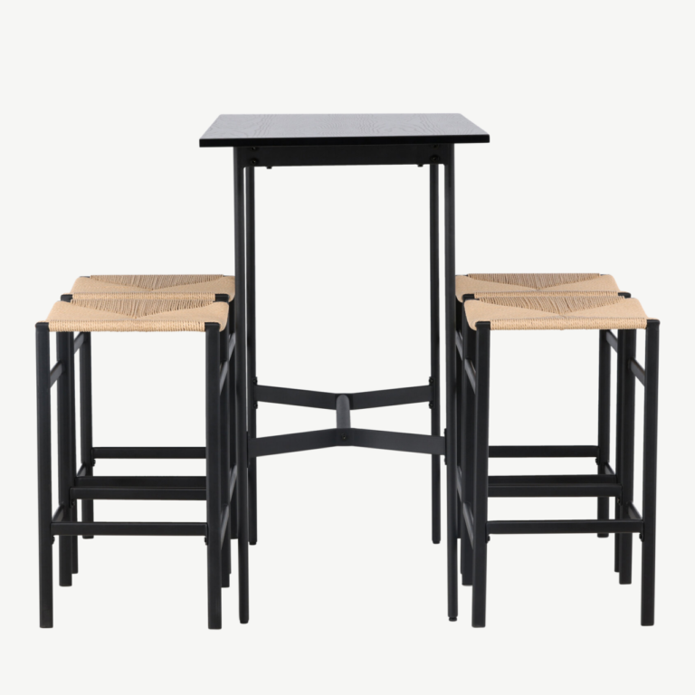 Baarikomplekt Rax must MDF laud ja Polly naturaalset ratani istmega baaritool - GR23697
