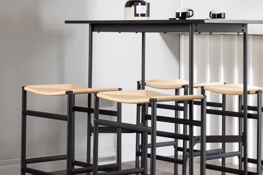 Baarikomplekt Rax must MDF laud ja Polly naturaalset ratani istmega baaritool, GR23697 – 9