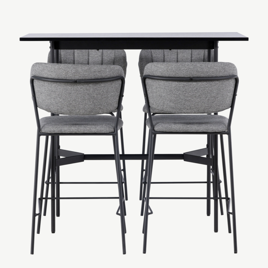 Baarikomplekt Rax musta MDF lauaga ja hallide Bell baaritoolidega, GR23696 – 5