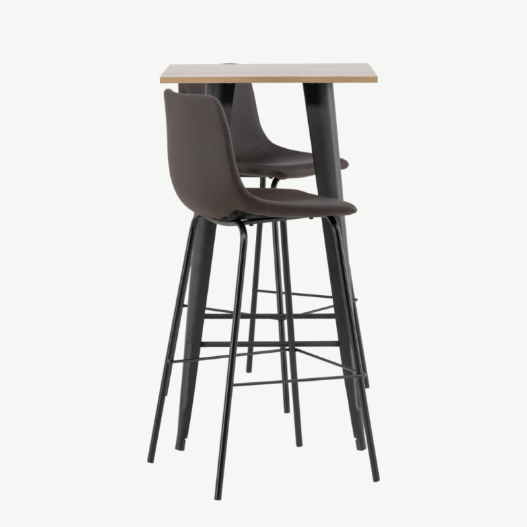 Baarikomplekt Tempe laud ja pruunid Alexi baritoolid (pähklitooni MDF, must metall) - GR23435