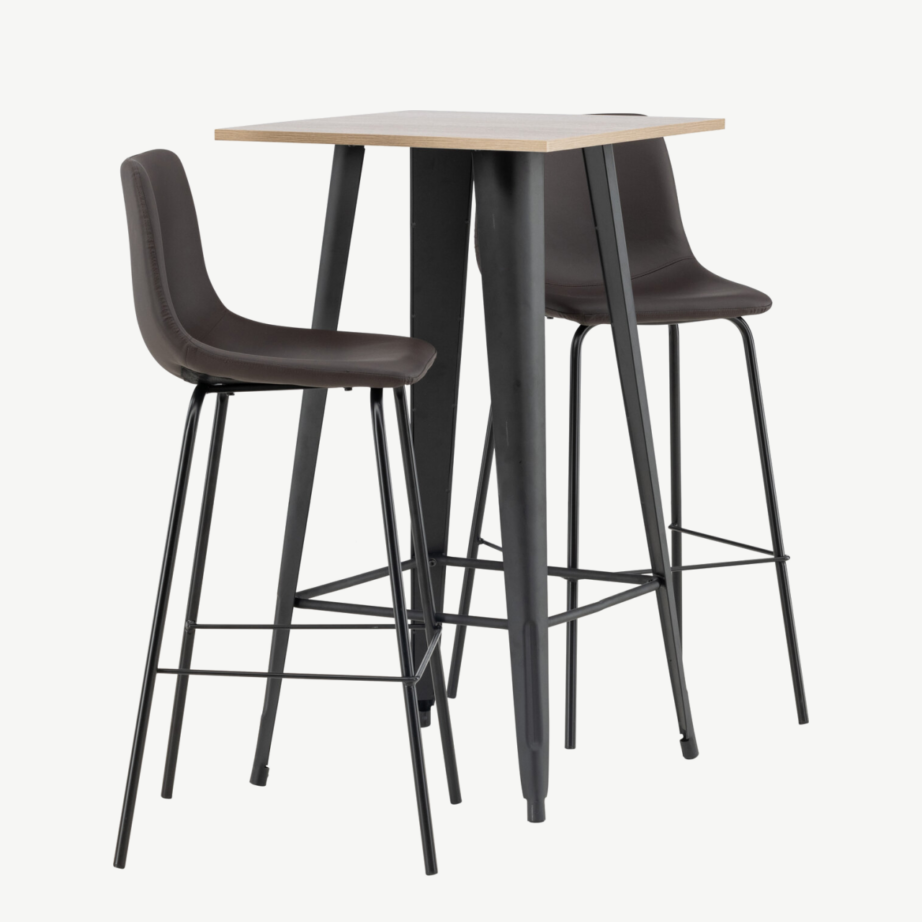 Baarikomplekt Tempe laud ja pruunid Alexi baritoolid (pähklitooni MDF, must metall), GR23435 – 3