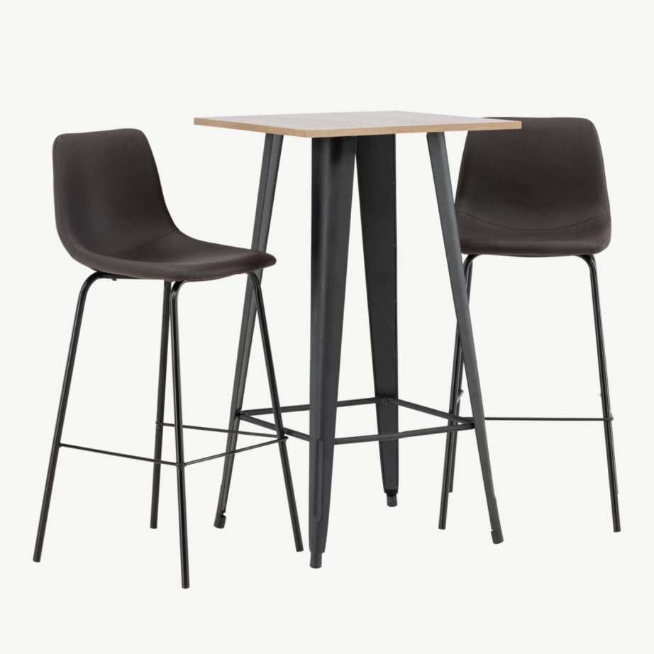 Baarikomplekt Tempe laud ja pruunid Alexi baritoolid (pähklitooni MDF, must metall), GR23435 – 4