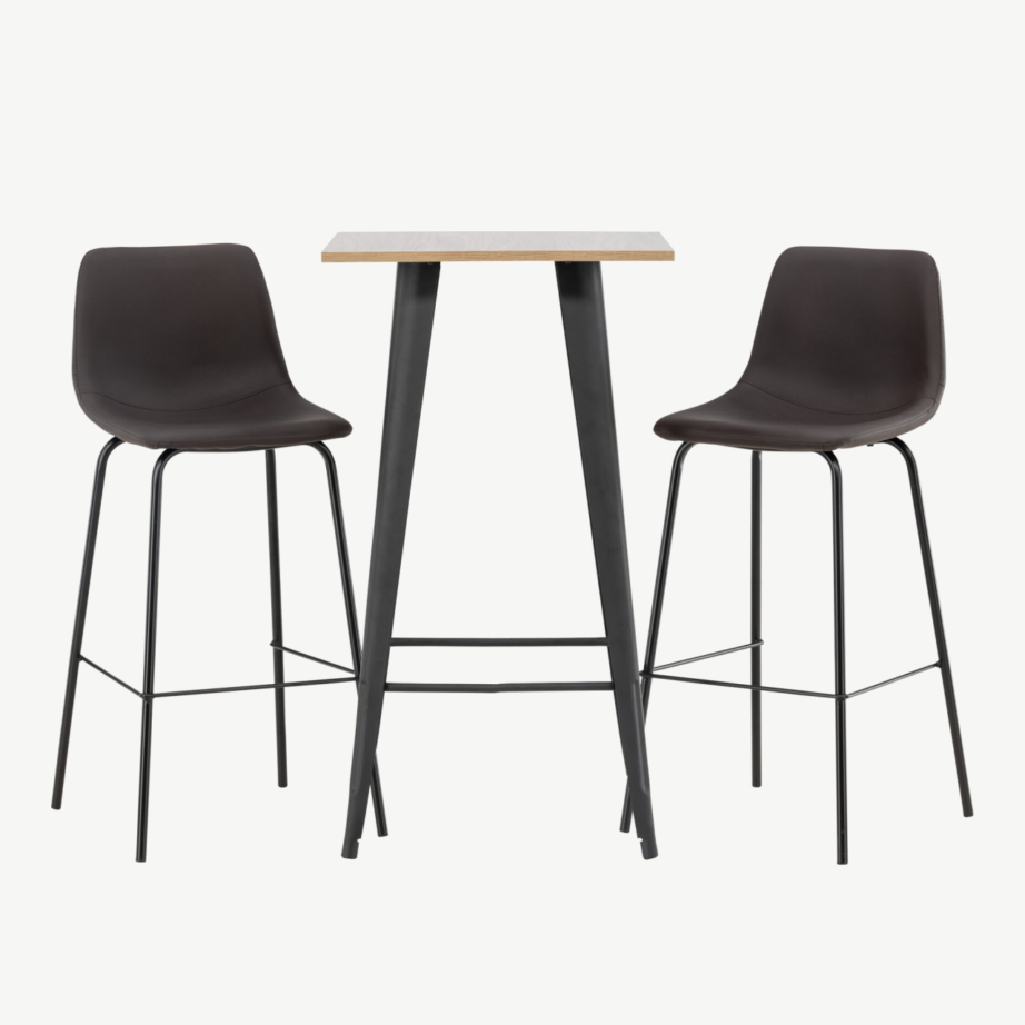 Baarikomplekt Tempe laud ja pruunid Alexi baritoolid (pähklitooni MDF, must metall), GR23435 – 5