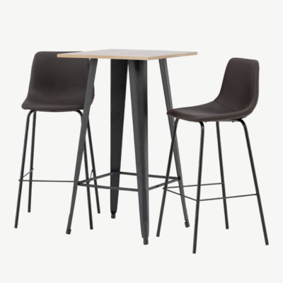 Baarikomplekt Tempe laud ja pruunid Alexi baritoolid (pähklitooni MDF, must metall) - GR23435
