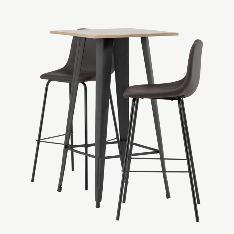Baarikomplekt Tempe laud ja pruunid Alexi baritoolid (pähklitooni MDF, must metall) - GR23435