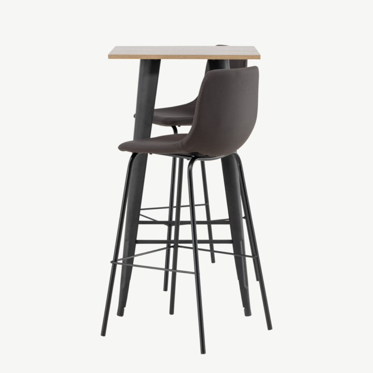 Baarikomplekt Tempe laud ja pruunid Alexi baritoolid (pähklitooni MDF, must metall) - GR23435