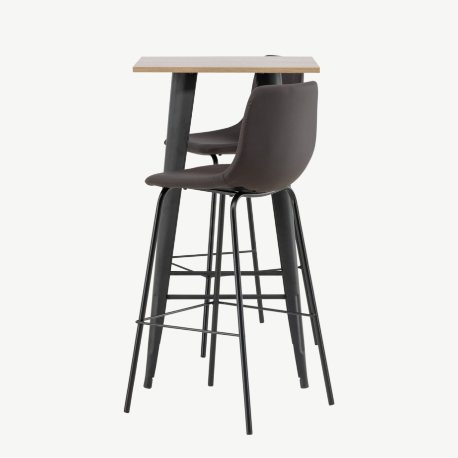 Baarikomplekt Tempe laud ja pruunid Alexi baritoolid (pähklitooni MDF, must metall), GR23435 – 7