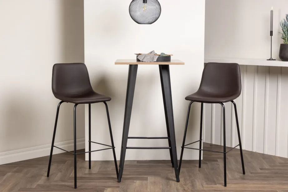 Baarikomplekt Tempe laud ja pruunid Alexi baritoolid (pähklitooni MDF, must metall), GR23435 – 8