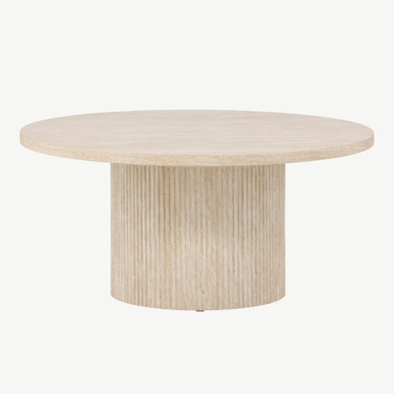 Beež MDF-plaadist ümar diivanilaud Härön (travertiini imitatsioon, ø80 cm) - 62058-999