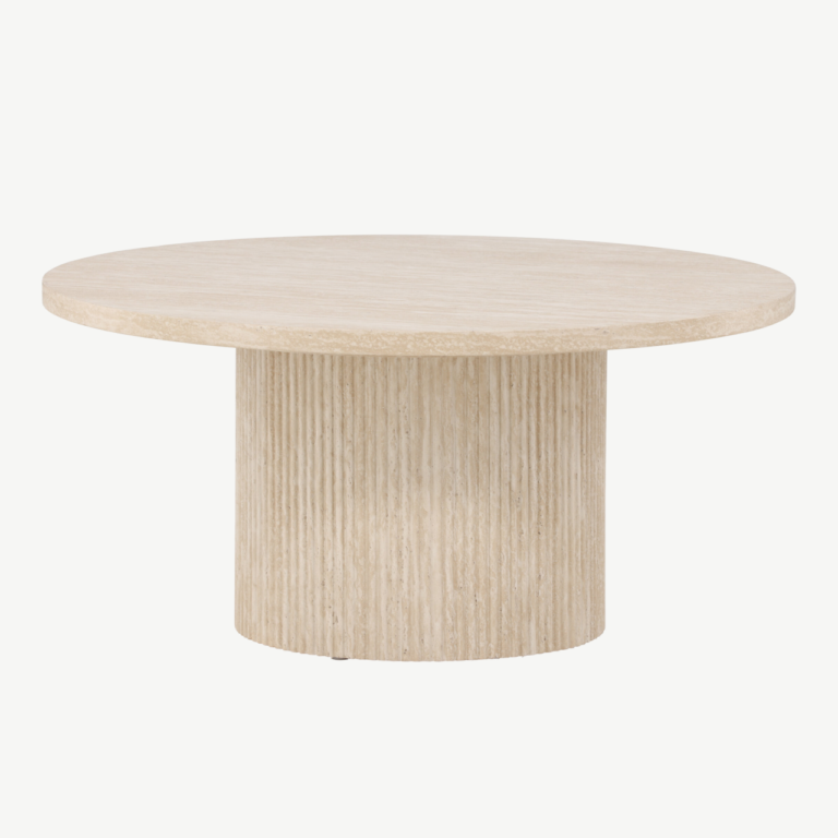 Beež MDF-plaadist ümar diivanilaud Härön (travertiini imitatsioon, ø80 cm) - 62058-999