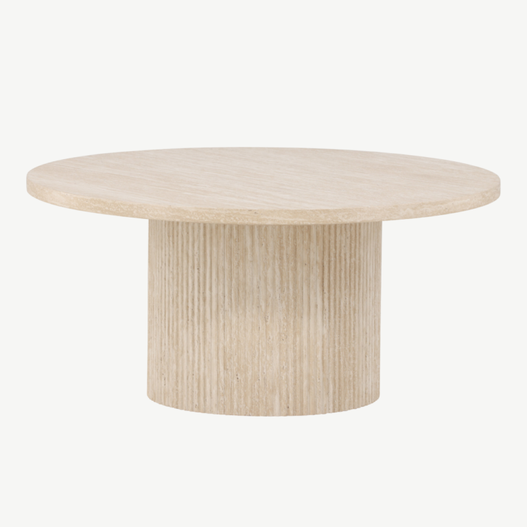 Beež MDF-plaadist ümar diivanilaud Härön (travertiini imitatsioon, ø80 cm) - 62058-999
