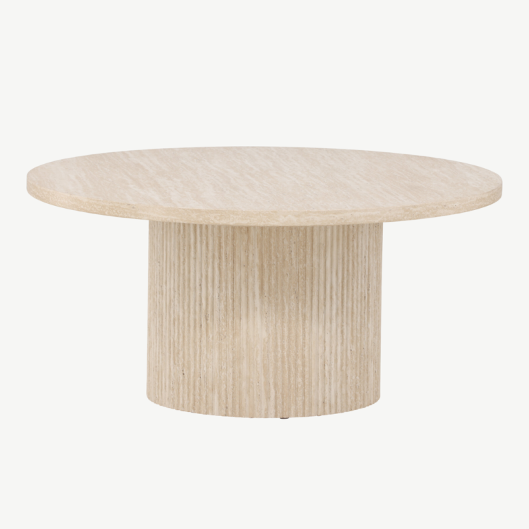 Beež MDF-plaadist ümar diivanilaud Härön (travertiini imitatsioon, ø80 cm) - 62058-999