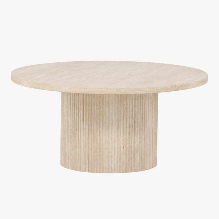 Beež MDF-plaadist ümar diivanilaud Härön (travertiini imitatsioon, ø80 cm) - 62058-999