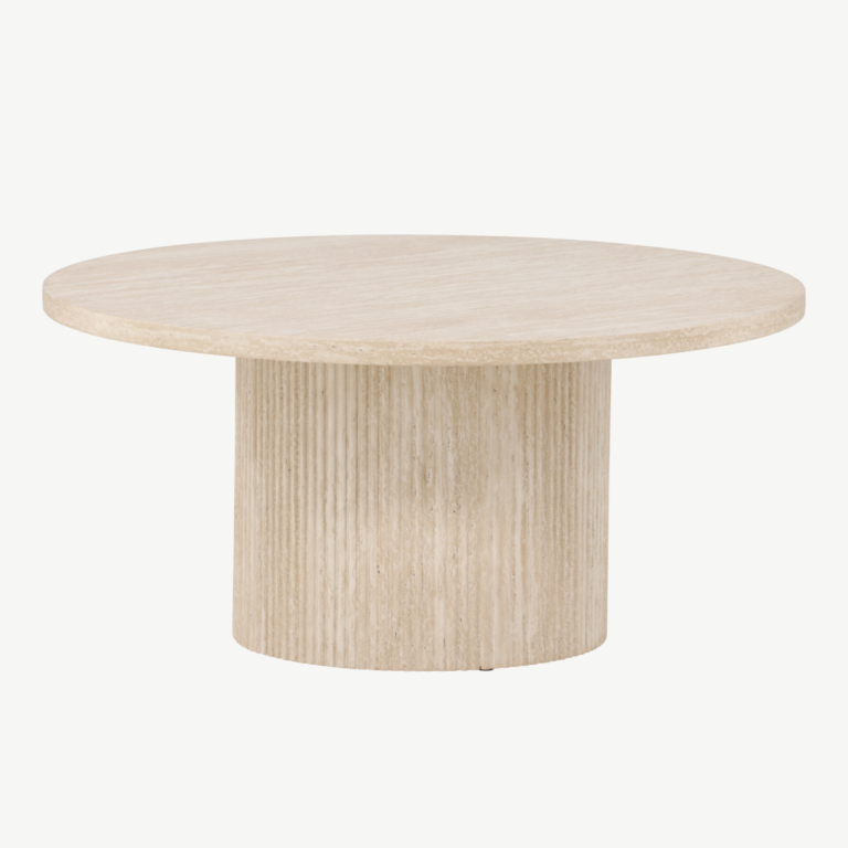 Beež MDF-plaadist ümar diivanilaud Härön (travertiini imitatsioon, ø80 cm) - 62058-999