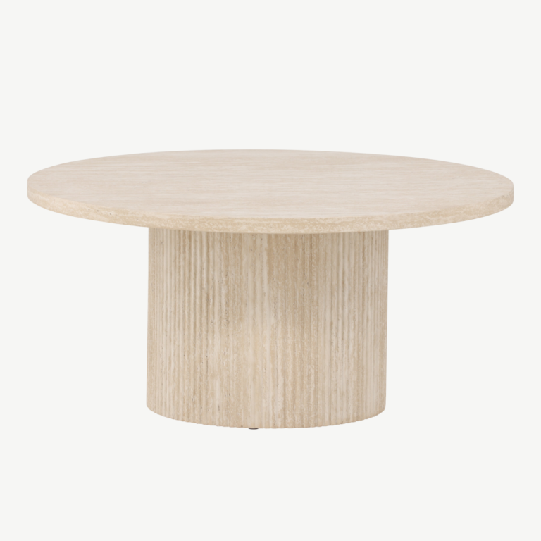 Beež MDF-plaadist ümar diivanilaud Härön (travertiini imitatsioon, ø80 cm) - 62058-999