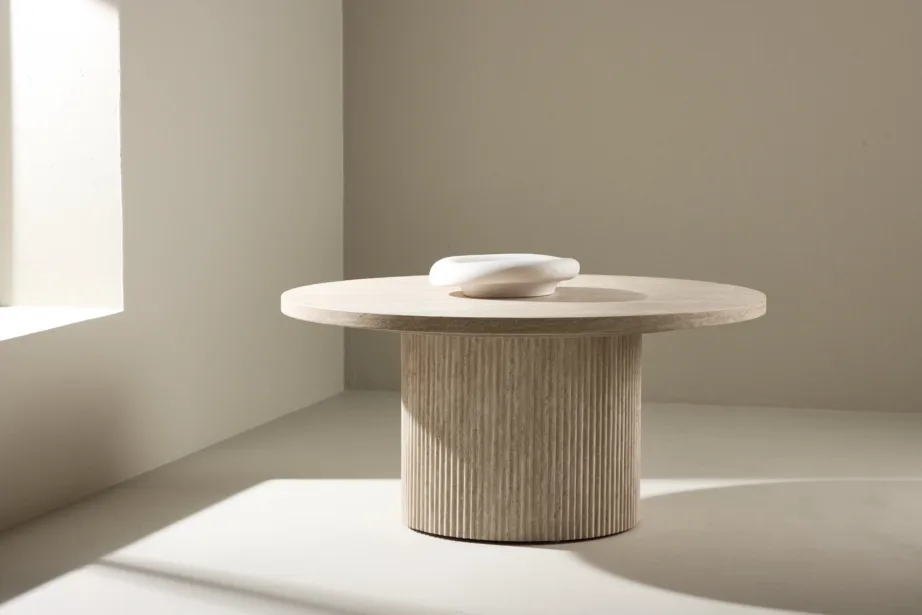 Beež MDF-plaadist ümar diivanilaud Härön (travertiini imitatsioon, ø80 cm), 62058-999 – 8