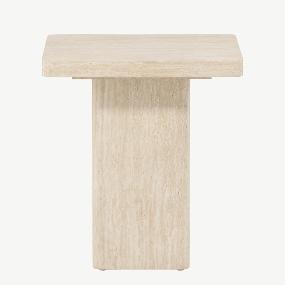 Beež MDF diivanilaud Qvart (travertiinimustriga, 50x50x56 cm), 62061-999 – 2