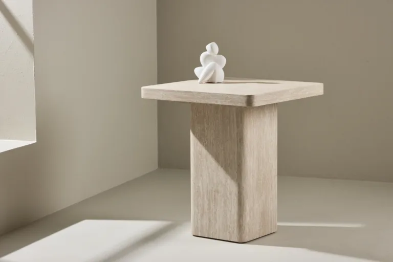Beež MDF diivanilaud Qvart (travertiinimustriga, 50x50x56 cm) - 62061-999