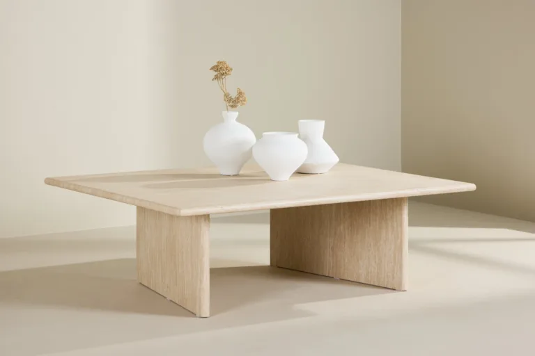 Beež MDF diivanilaud Skagen kollektsioonist, travertiinimustriga, 120x100 cm - 61786-707