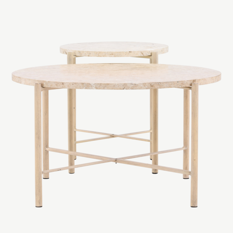 Beež kivist abilauakomplekt Sandhamn Mactani kivist lauaplaadi ja rauast jalgadega, ⌀70 cm ja ⌀40 cm - GR24620