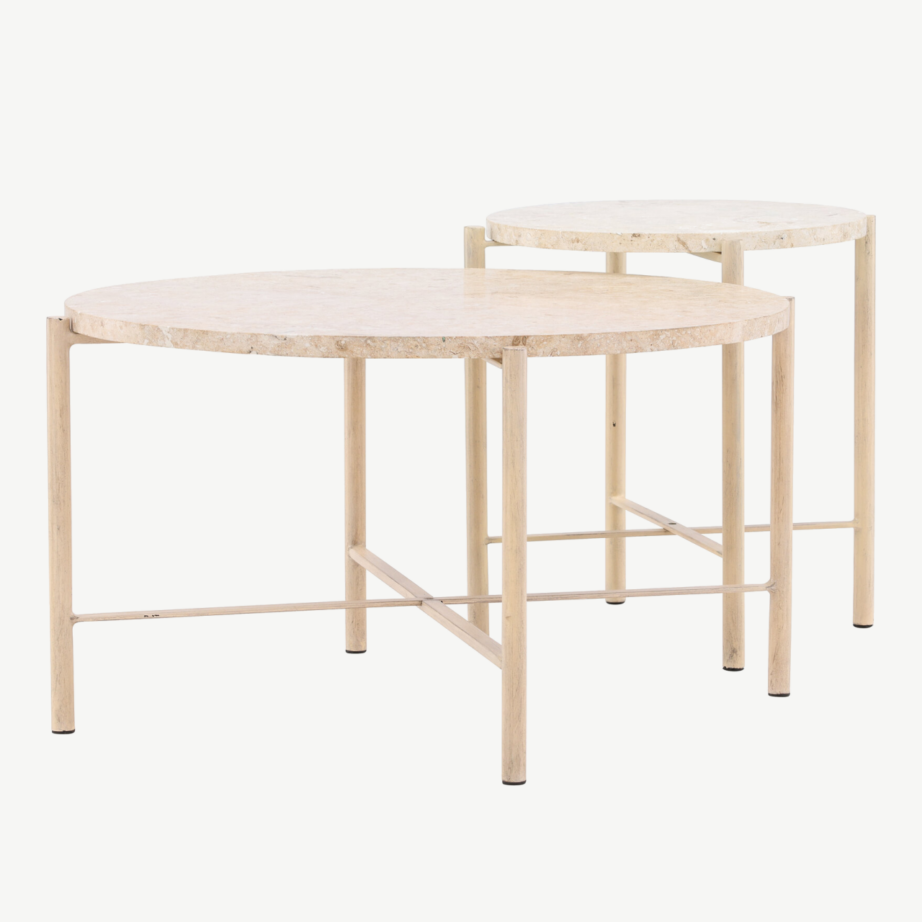 Beež kivist abilauakomplekt Sandhamn Mactani kivist lauaplaadi ja rauast jalgadega, ⌀70 cm ja ⌀40 cm, GR24620 – 2