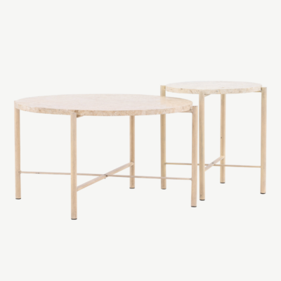 Beež kivist abilauakomplekt Sandhamn Mactani kivist lauaplaadi ja rauast jalgadega, ⌀70 cm ja ⌀40 cm - GR24620