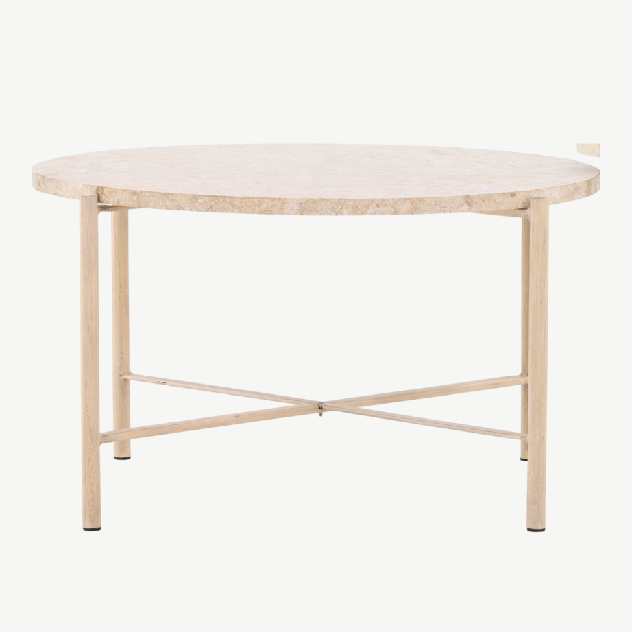 Beež kivist abilauakomplekt Sandhamn Mactani kivist lauaplaadi ja rauast jalgadega, ⌀70 cm ja ⌀40 cm, GR24620 – 3