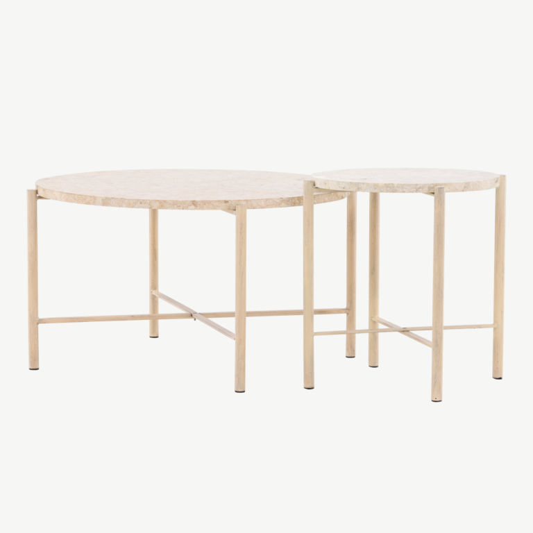 Beež kivist abilauakomplekt Sandhamn Mactani kivist lauaplaadi ja rauast jalgadega, ⌀70 cm ja ⌀40 cm - GR24620