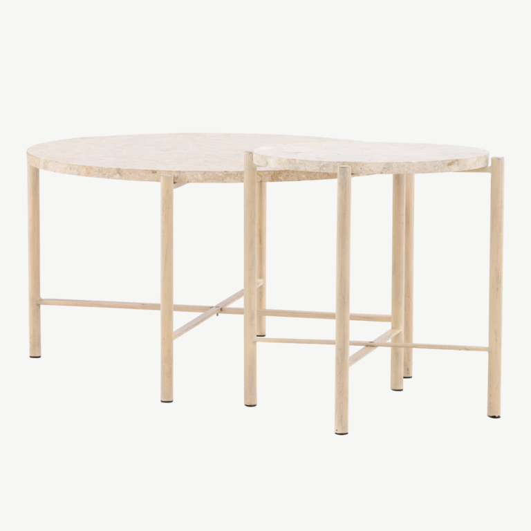 Beež kivist abilauakomplekt Sandhamn Mactani kivist lauaplaadi ja rauast jalgadega, ⌀70 cm ja ⌀40 cm - GR24620