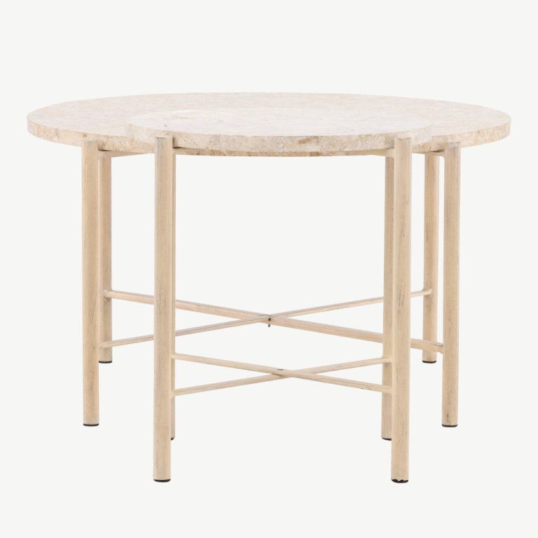 Beež kivist abilauakomplekt Sandhamn Mactani kivist lauaplaadi ja rauast jalgadega, ⌀70 cm ja ⌀40 cm - GR24620
