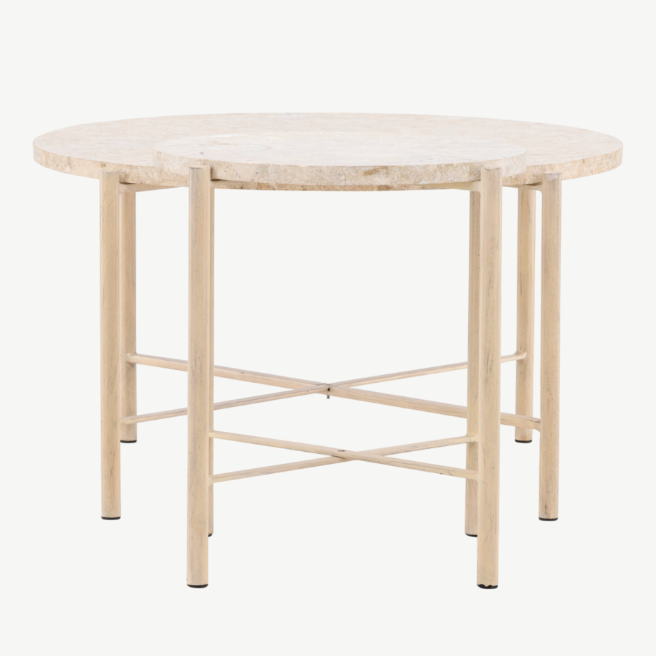 Beež kivist abilauakomplekt Sandhamn Mactani kivist lauaplaadi ja rauast jalgadega, ⌀70 cm ja ⌀40 cm, GR24620 – 6