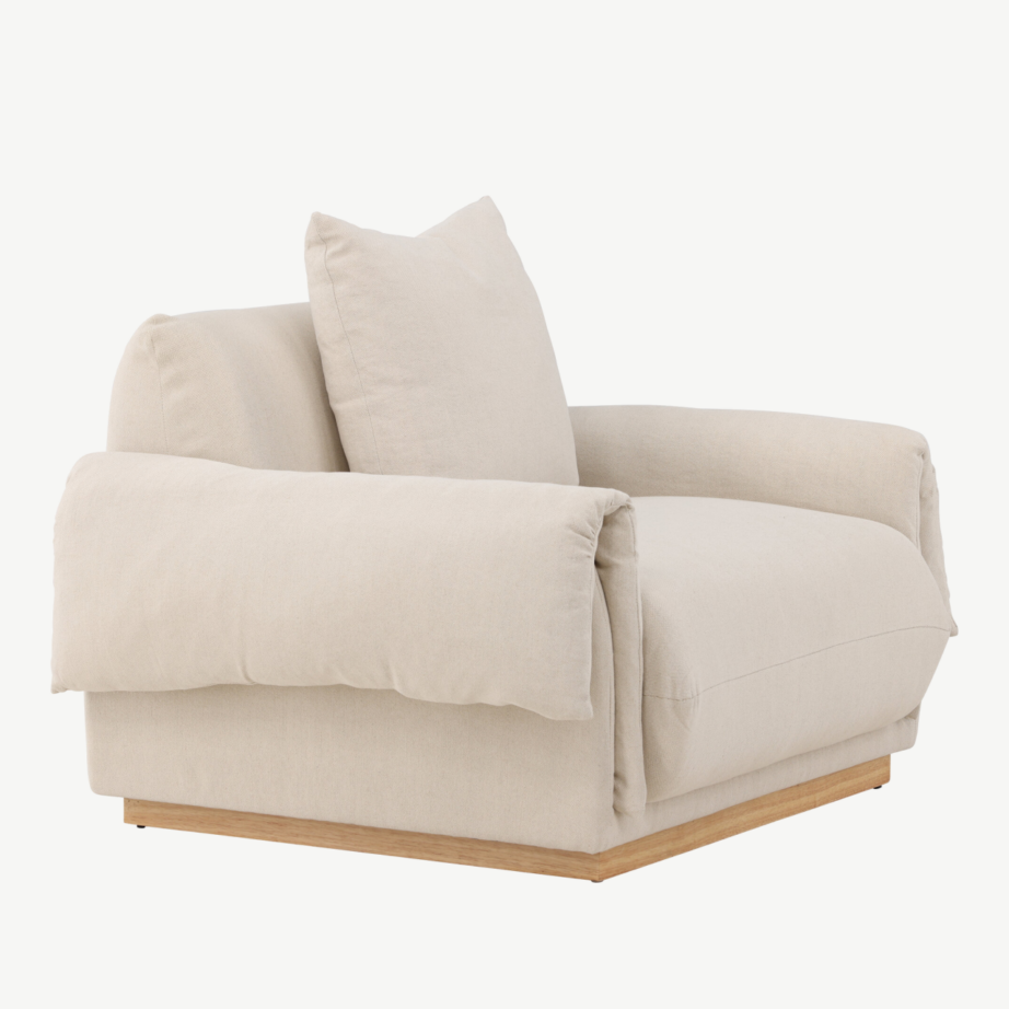 Beež linase kattega tugitool Mollösund, tammepuidust jalgadega, 61804-256 – 3