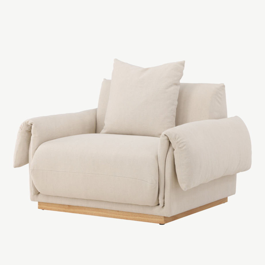 Beež linase kattega tugitool Mollösund, tammepuidust jalgadega, 61804-256