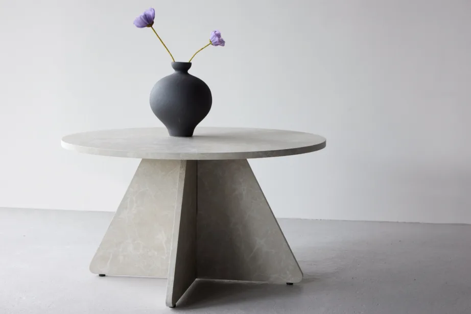 Beež marmoriimitatsiooniga ümmargune diivanilaud Bootcut (MDF, ø80 cm), 62057-102 – 8