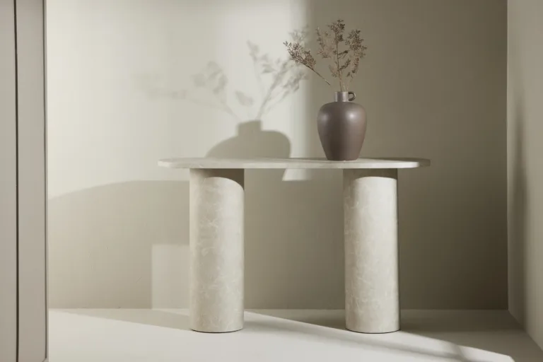 Beež marmormustriga MDF abilaud Narvik (130x40x80 cm) - 62053-102