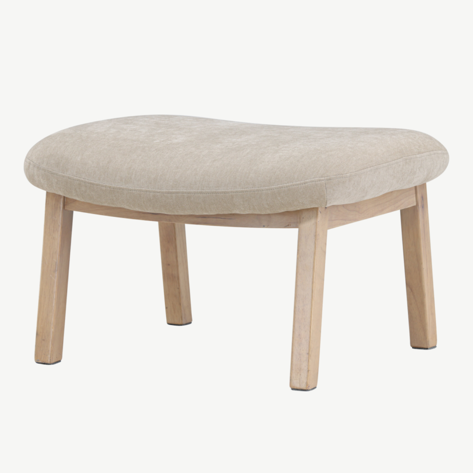 Beež ottoman Rile, valge peitsiga kummipuu jalad, 70x60x42 cm, 62029-120