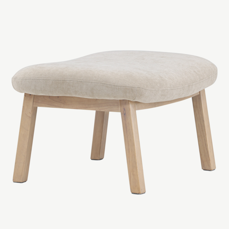 Beež ottoman Rile, valge peitsiga kummipuu jalad, 70x60x42 cm - 62029-120