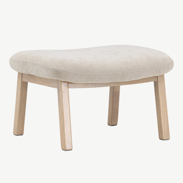 Beež ottoman Rile, valge peitsiga kummipuu jalad, 70x60x42 cm - 62029-120