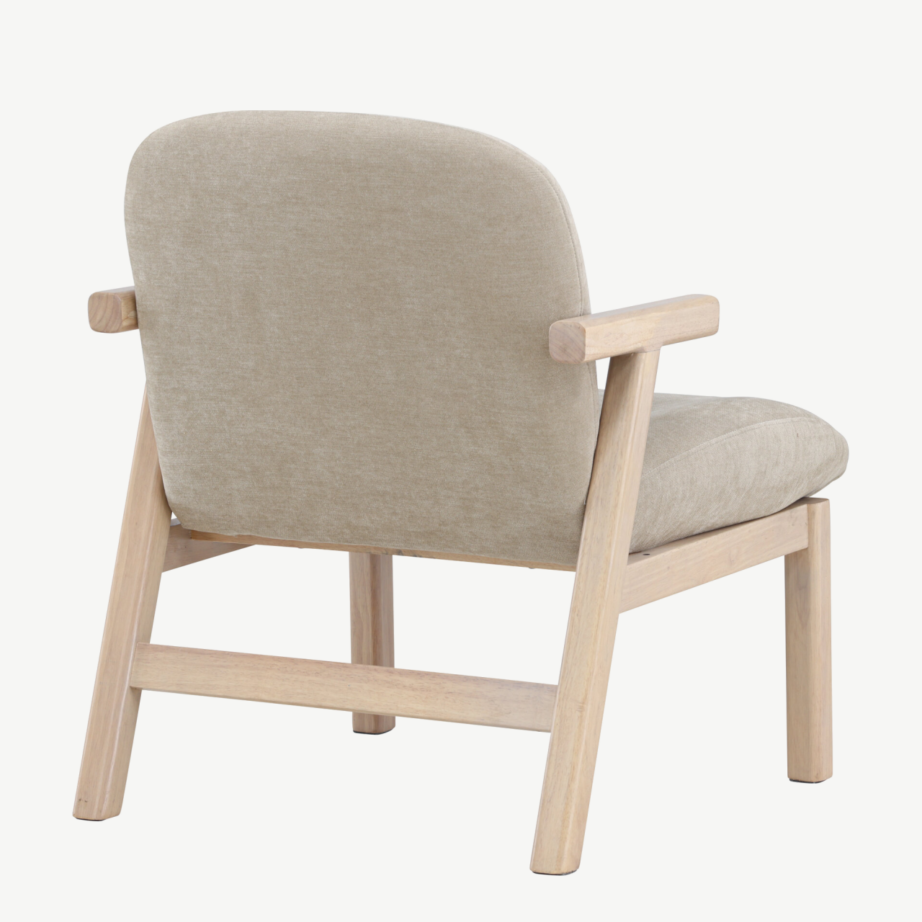 Beež polsterdatud tugitool Rile valge peitsiga kummipuust raamiga, 62028-120 – 4