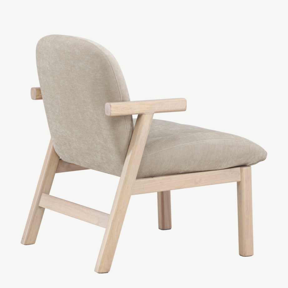 Beež polsterdatud tugitool Rile valge peitsiga kummipuust raamiga, 62028-120 – 5