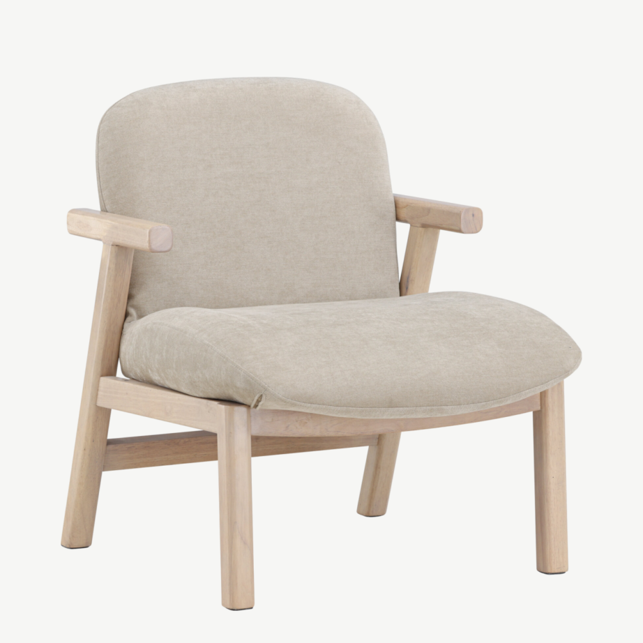 Beež polsterdatud tugitool Rile valge peitsiga kummipuust raamiga, 62028-120 – 7