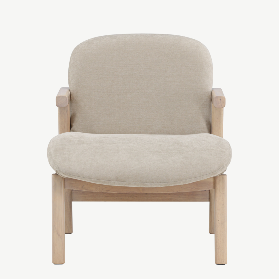 Beež polsterdatud tugitool Rile valge peitsiga kummipuust raamiga, 62028-120 – 8