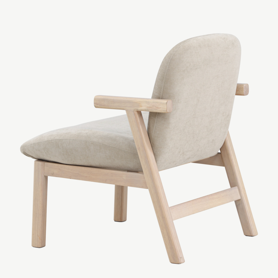 Beež polsterdatud tugitool Rile valge peitsiga kummipuust raamiga, 62028-120 – 11