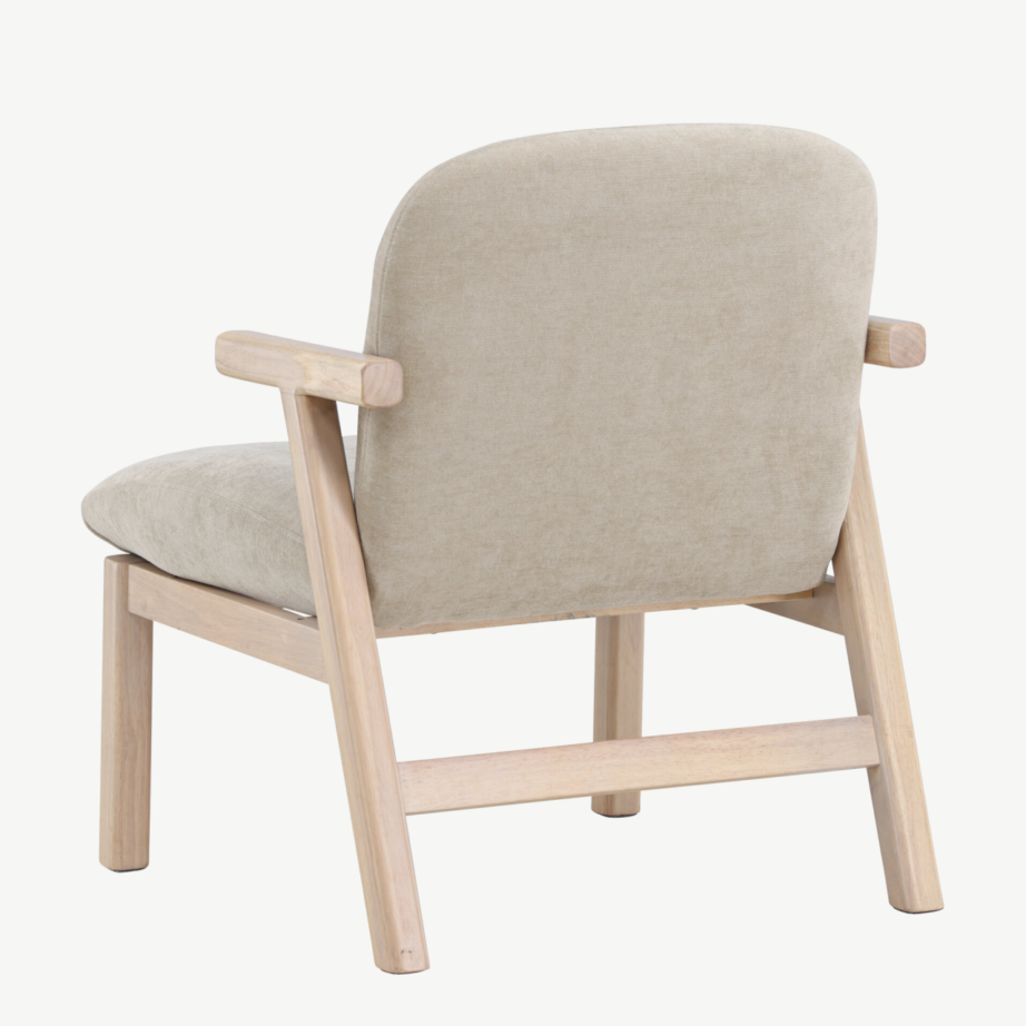 Beež polsterdatud tugitool Rile valge peitsiga kummipuust raamiga, 62028-120 – 12