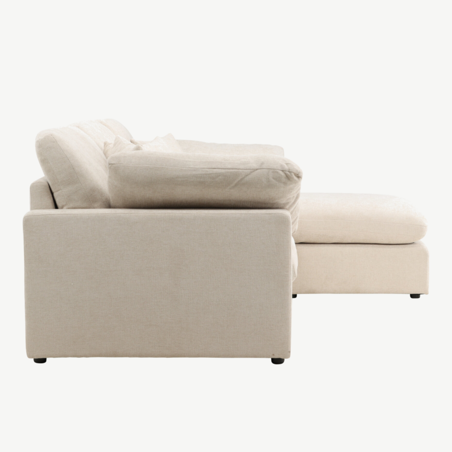 Beež polüesterkangaga nurgadiivan Amalfi (põhjamaine disain, lai istumispind), 61995-102 – 2