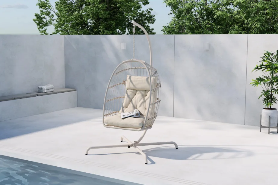 Beež rippkiik Trezza pehme polüestrist padjaga (terasraam, õuekasutuseks), 9799-222 – 8