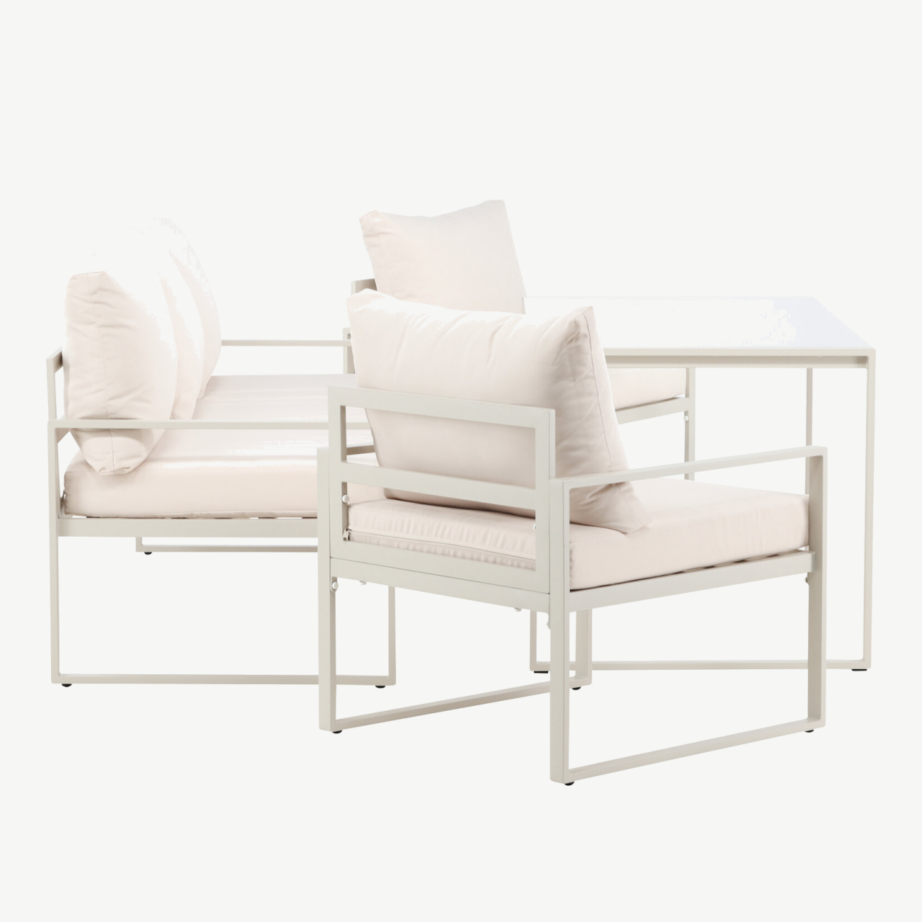 Beež terasraamiga aiakomplekt Catania (diivan, 2 tugitooli, klaaslaud), 9784-222 – 2