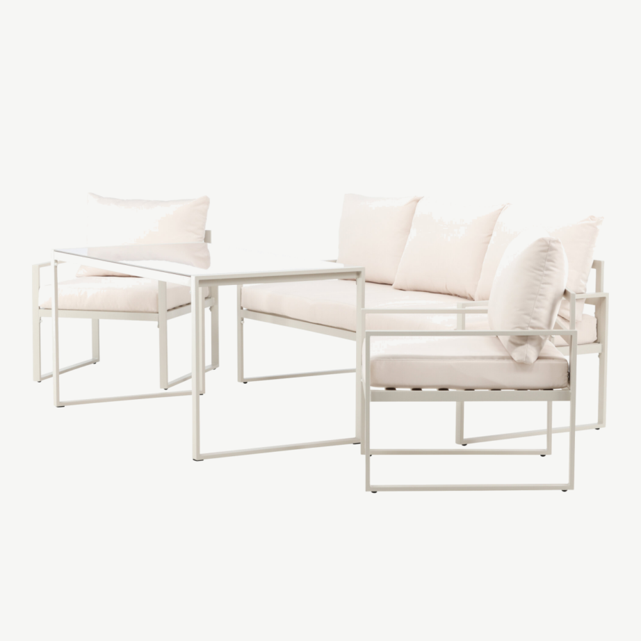 Beež terasraamiga aiakomplekt Catania (diivan, 2 tugitooli, klaaslaud), 9784-222 – 6