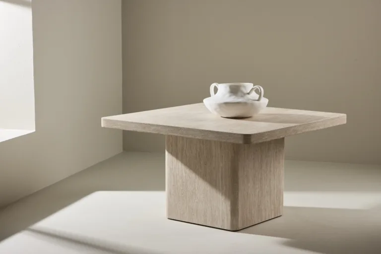 Beež travertiinimustriline MDF diivanilaud Qvart, 80x80 cm - 62060-999